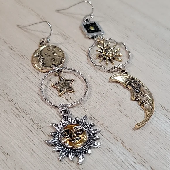 Celestial Two-Tone Drop Earrings, 925 wires - Picture 11 of 12